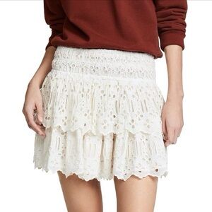 Free People Eyelet Mini Boho Off-White Layered Floral Skirt 🌼✨